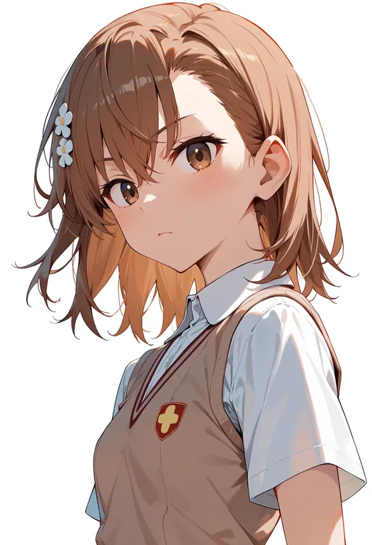 masterpiece, best quality, score_7, safe, misaka mikoto, toaru kagaku no railgun, solo, upper body, simple background — by k3scat, made with ComfyUI