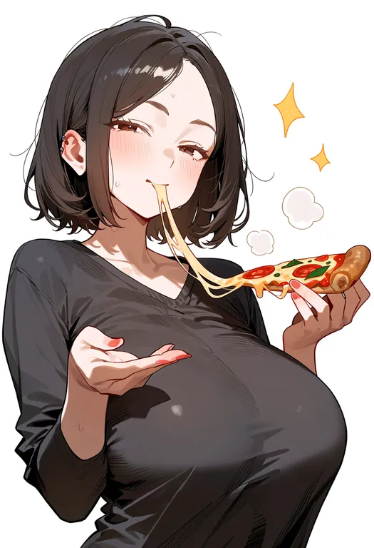 masterpiece, best quality, score_7, safe, pizza slice, 1girl, solo, upper body, simple background — by k3scat, made with ComfyUI