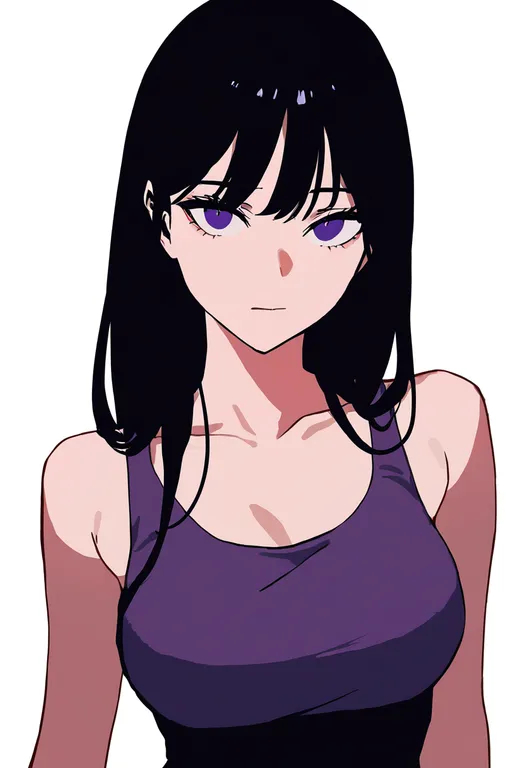 masterpiece, best quality, newest, absurdres, highres, safe, purple_tank_top, 1girl, solo, simple_background — by k3scat, made with ComfyUI