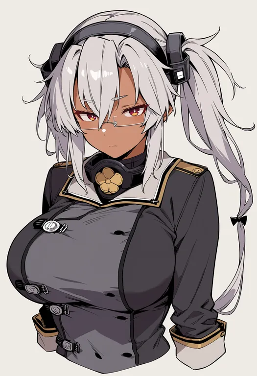 masterpiece, best quality, score_7, safe, musashi kai ni (kancolle), solo, upper body, simple background — by k3scat, made with ComfyUI