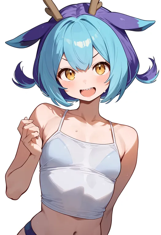 masterpiece, best quality, score_7, safe, laundry dragonmaid, solo, upper body, simple background — by k3scat, made with ComfyUI