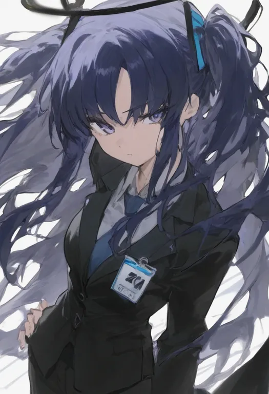 masterpiece, best quality, general, black suit, 1girl, solo, simple background — by k3scat, made with ComfyUI