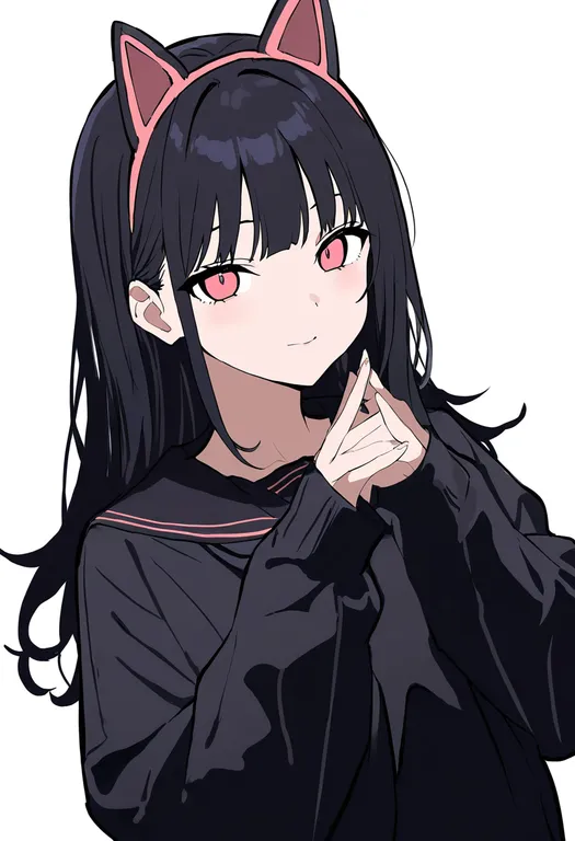masterpiece, best quality, newest, absurdres, highres, safe, cat_ear_hairband, 1girl, solo, simple_background — by k3scat, made with ComfyUI