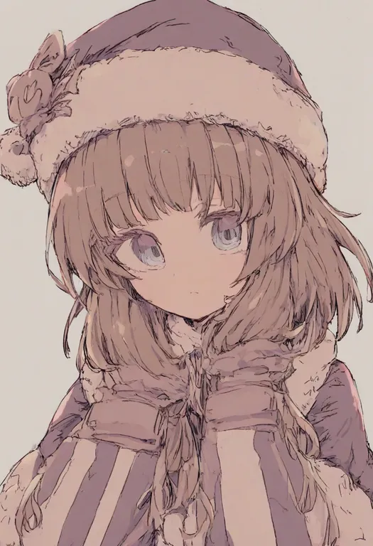 masterpiece, best quality, general, fur-trimmed headwear, 1girl, solo, simple background — by k3scat, made with ComfyUI