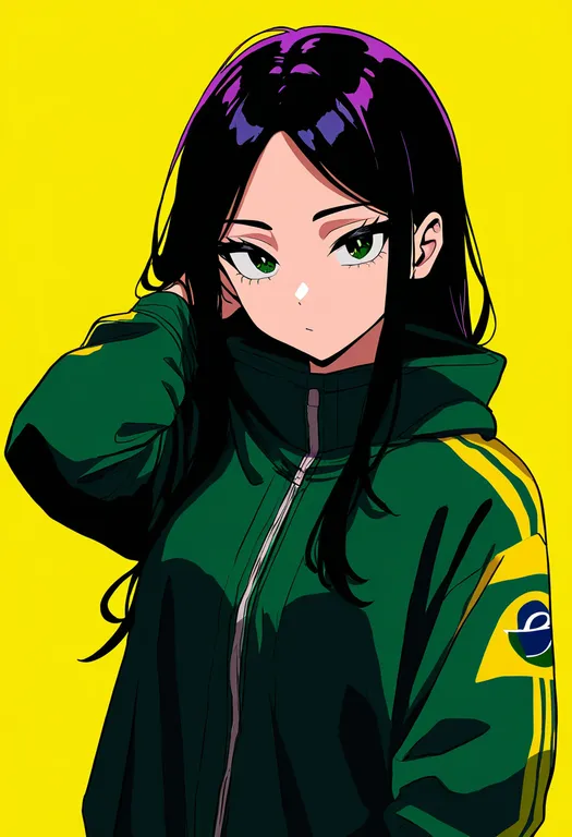 masterpiece, best quality, newest, absurdres, highres, safe, brazilian_flag, 1girl, solo, simple_background — by k3scat, made with ComfyUI