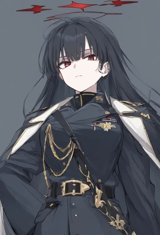 masterpiece, best quality, general, military jacket, 1girl, solo, simple background — by k3scat, made with ComfyUI