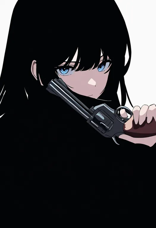 masterpiece, best quality, newest, absurdres, highres, safe, revolver, 1girl, solo, simple_background — by k3scat, made with ComfyUI