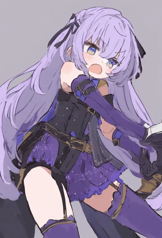 masterpiece, best quality, general, purple thighhighs, 1girl, solo, simple background — by k3scat, made with ComfyUI