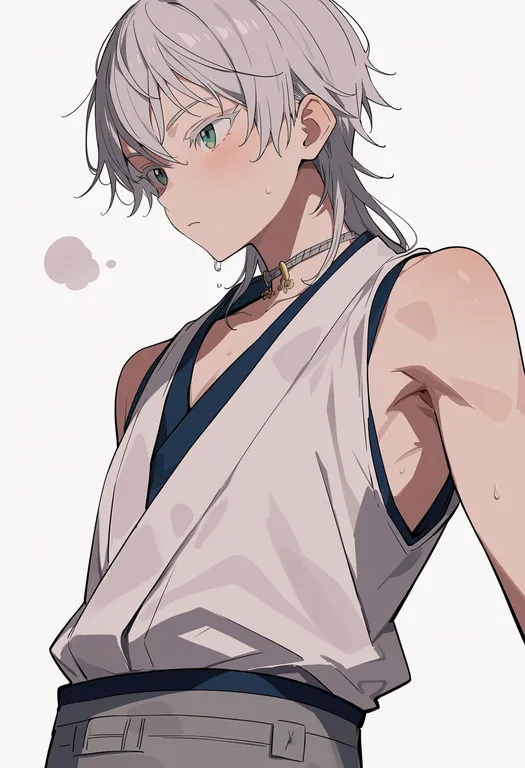 masterpiece, best quality, score_7, safe, tsurumaru kuninaga, solo, upper body, simple background — by k3scat, made with ComfyUI