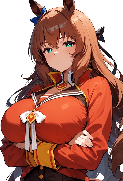 masterpiece, best quality, score_7, safe, maruzensky (umamusume), umamusume, solo, upper body, simple background — by k3scat, made with ComfyUI