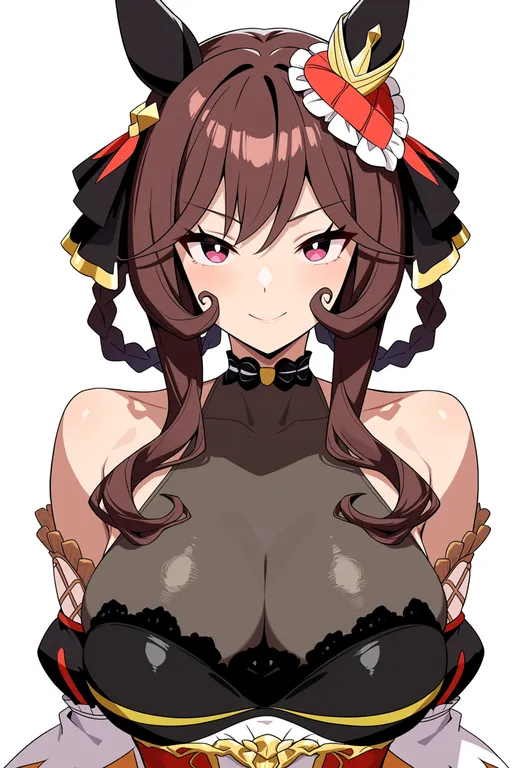 masterpiece, best quality, score_7, safe, gentildonna (umamusume), umamusume, solo, upper body, simple background — by k3scat, made with ComfyUI