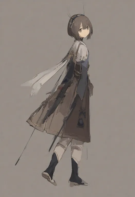 masterpiece, best quality, general, turning head, 1girl, solo, simple background — by k3scat, made with ComfyUI