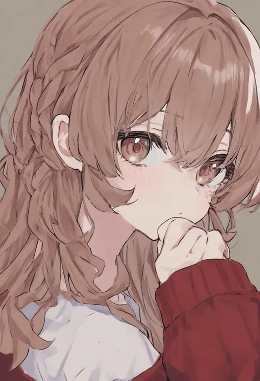 masterpiece, best quality, general, red sweater, 1girl, solo, simple background — by k3scat, made with ComfyUI