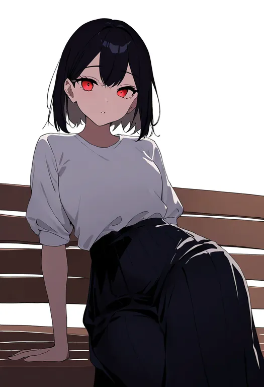 masterpiece, best quality, newest, absurdres, highres, safe, park_bench, 1girl, solo, simple_background — by k3scat, made with ComfyUI