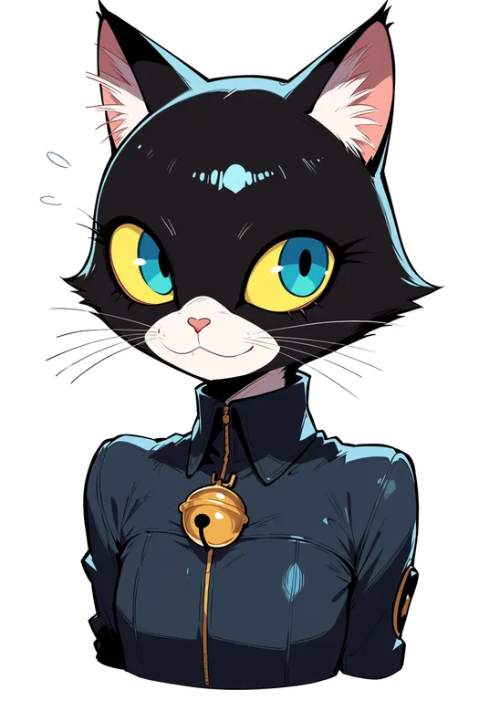 masterpiece, best quality, score_7, safe, morgana (cat) (persona 5), persona 5, solo, upper body, simple background — by k3scat, made with ComfyUI