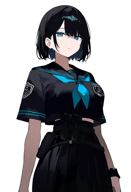 masterpiece, best quality, newest, absurdres, highres, safe, holstered, 1girl, solo, simple_background — by k3scat, made with ComfyUI