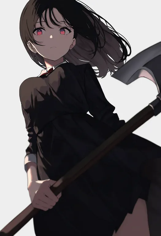 masterpiece, best quality, newest, absurdres, highres, safe, battle_axe, 1girl, solo, simple_background — by k3scat, made with ComfyUI