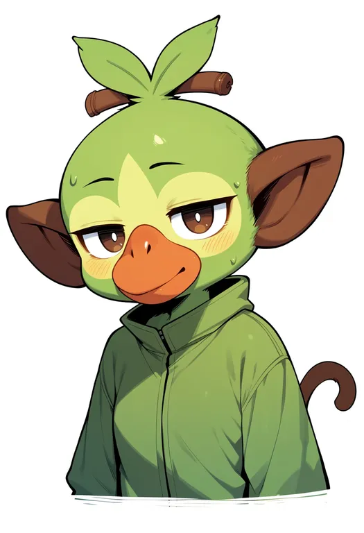 masterpiece, best quality, score_7, safe, grookey, solo, upper body, simple background — by k3scat, made with ComfyUI