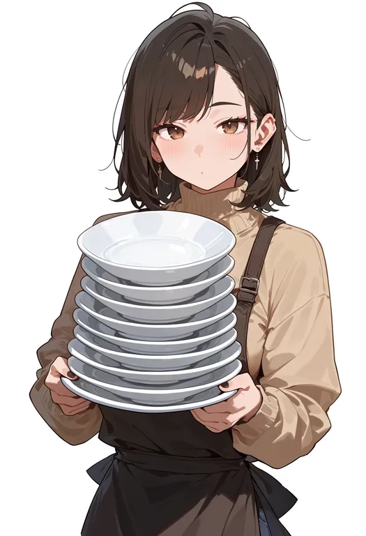 masterpiece, best quality, score_7, safe, plate stack, 1girl, solo, upper body, simple background — by k3scat, made with ComfyUI