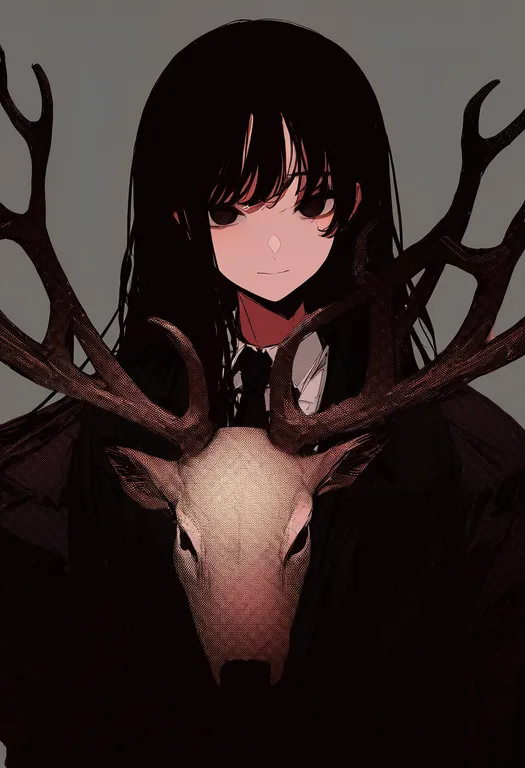 masterpiece, best quality, newest, absurdres, highres, safe, deer, 1girl, solo, simple_background — by k3scat, made with ComfyUI