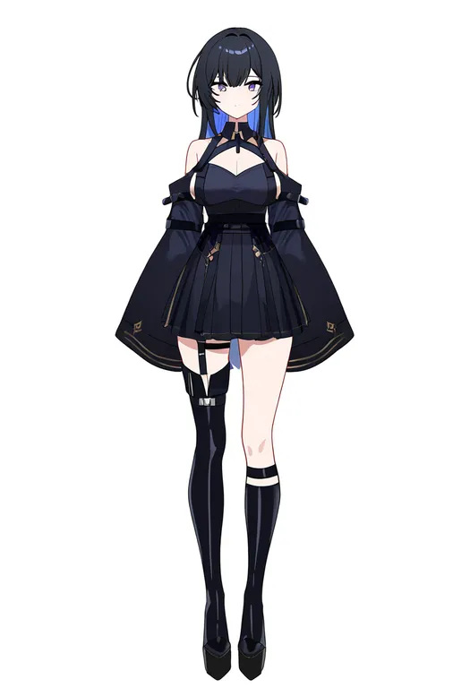 masterpiece, best quality, newest, absurdres, highres, safe, single_thigh_boot, 1girl, solo, simple_background — by k3scat, made with ComfyUI