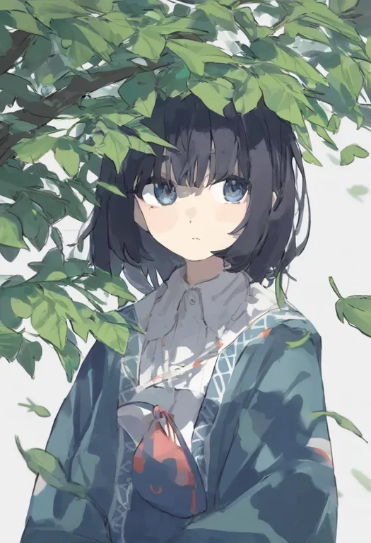 masterpiece, best quality, general, falling leaves, 1girl, solo, simple background — by k3scat, made with ComfyUI
