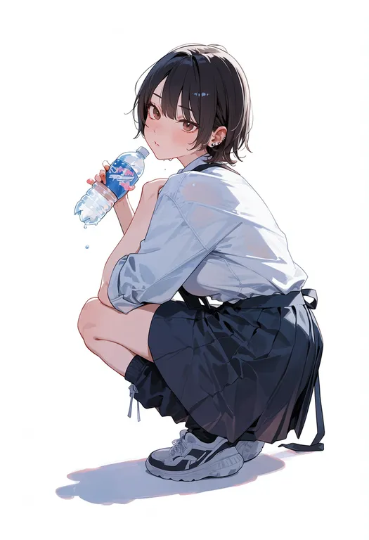 masterpiece, best quality, score_7, safe, plastic bottle, 1girl, solo, simple background — by k3scat, made with ComfyUI