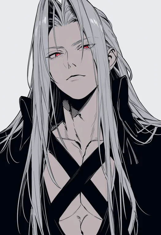 masterpiece, best quality, score_7, safe, sephiroth, solo, upper body, simple background — by k3scat, made with ComfyUI