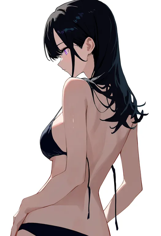 masterpiece, best quality, newest, absurdres, highres, safe, untied_bikini, 1girl, solo, simple_background — by k3scat, made with ComfyUI