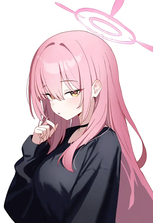 masterpiece, best quality, newest, absurdres, highres, safe, pink_halo, 1girl, solo, simple_background — by k3scat, made with ComfyUI