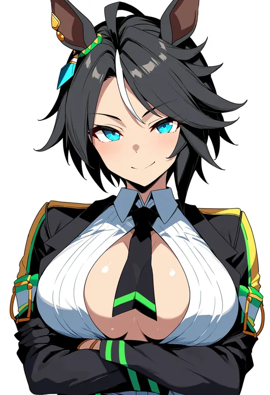masterpiece, best quality, score_7, safe, fuji kiseki (umamusume), umamusume, solo, upper body, simple background — by k3scat, made with ComfyUI