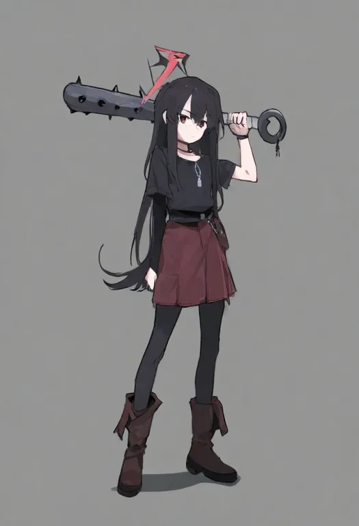 masterpiece, best quality, general, spiked club, 1girl, solo, simple background — by k3scat, made with ComfyUI