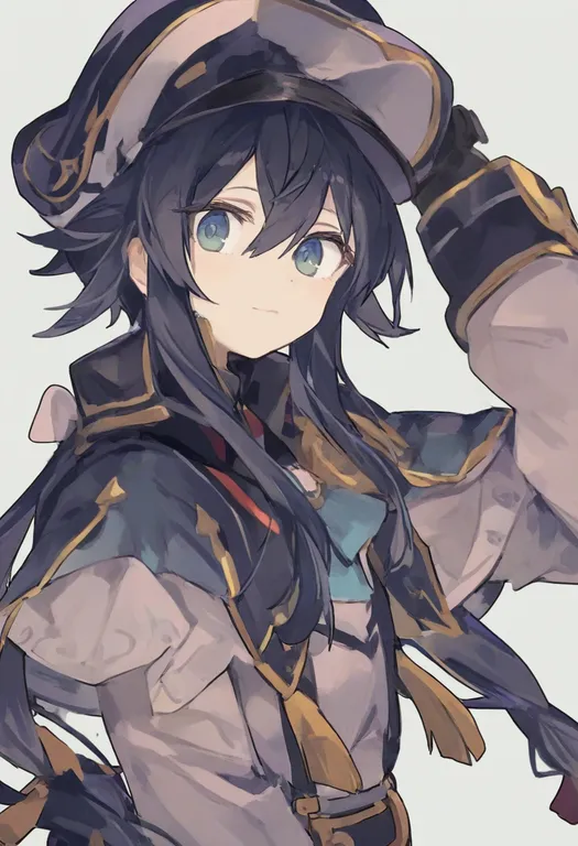 masterpiece, best quality, general, adjusting headwear, 1girl, solo, upper body, simple background — by k3scat, made with ComfyUI