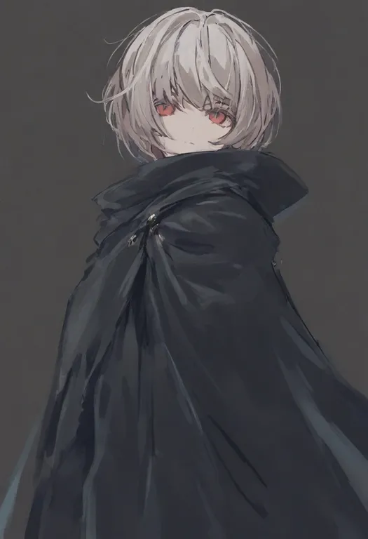 masterpiece, best quality, general, black cloak, 1girl, solo, simple background — by k3scat, made with ComfyUI
