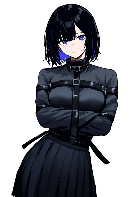 masterpiece, best quality, newest, absurdres, highres, safe, straitjacket, 1girl, solo, simple_background — by k3scat, made with ComfyUI