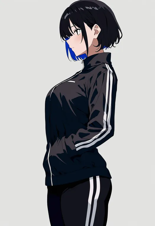 masterpiece, best quality, newest, absurdres, highres, safe, single_vertical_stripe, 1girl, solo, simple_background — by k3scat, made with ComfyUI