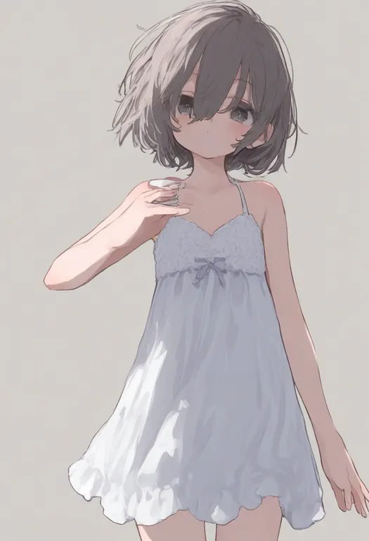 masterpiece, best quality, general, white babydoll, 1girl, solo, simple background — by k3scat, made with ComfyUI
