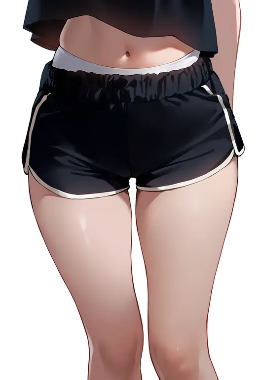masterpiece, best quality, newest, absurdres, highres, safe, panties_under_shorts, 1girl, solo, simple_background — by k3scat, made with ComfyUI