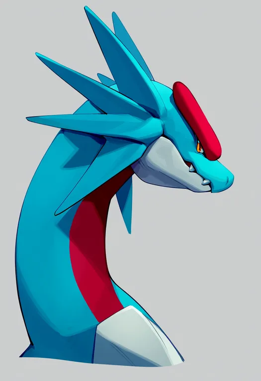 masterpiece, best quality, score_7, safe, salamence, solo, upper body, simple background — by k3scat, made with ComfyUI