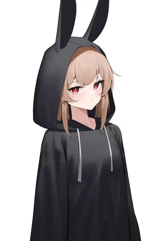masterpiece, best quality, newest, absurdres, highres, safe, rabbit_hood, 1girl, solo, simple_background — by k3scat, made with ComfyUI