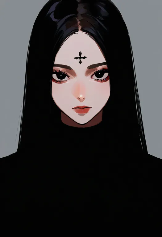 masterpiece, best quality, newest, absurdres, highres, safe, forehead_tattoo, 1girl, solo, simple_background — by k3scat, made with ComfyUI