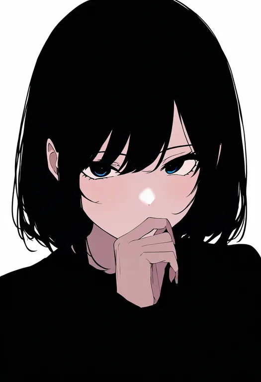 masterpiece, best quality, newest, absurdres, highres, safe, hand_over_own_mouth, 1girl, solo, simple_background — by k3scat, made with ComfyUI
