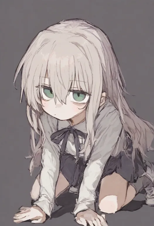 masterpiece, best quality, general, hands on ground, 1girl, solo, simple background — by k3scat, made with ComfyUI