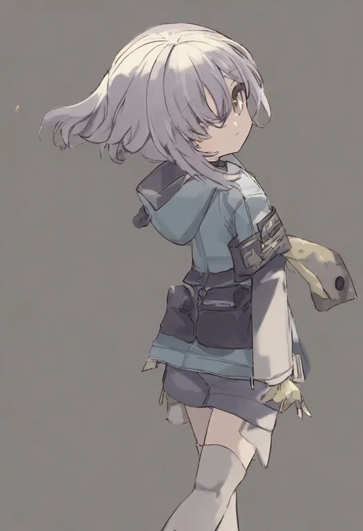 masterpiece, best quality, general, grey shorts, 1girl, solo, simple background — by k3scat, made with ComfyUI