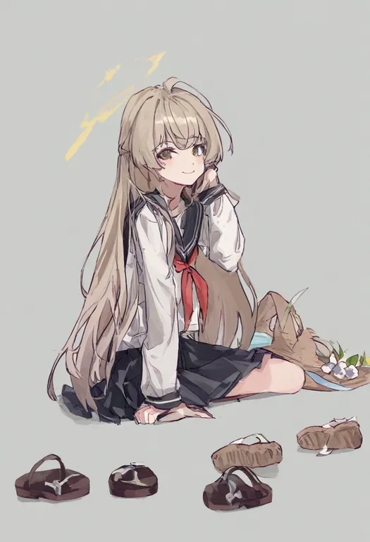 masterpiece, best quality, general, unworn sandals, 1girl, solo, simple background — by k3scat, made with ComfyUI