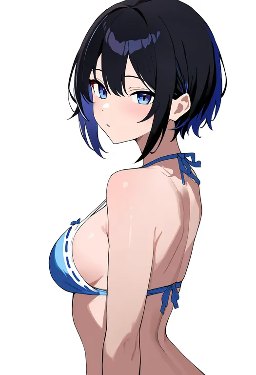 masterpiece, best quality, newest, absurdres, highres, safe, ribbon-trimmed_bikini, 1girl, solo, simple_background — by k3scat, made with ComfyUI