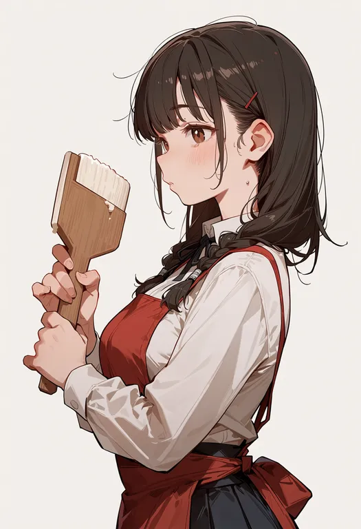 masterpiece, best quality, score_7, safe, dough scraper, 1girl, solo, upper body, simple background — by k3scat, made with ComfyUI