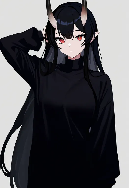 masterpiece, best quality, newest, absurdres, highres, safe, holding_another's_horns, 1girl, solo, simple_background — by k3scat, made with ComfyUI