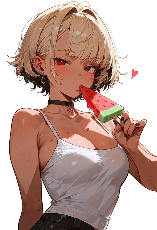 masterpiece, best quality, score_7, safe, watermelon bar, 1girl, solo, upper body, simple background — by k3scat, made with ComfyUI