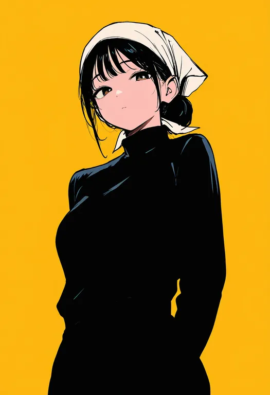masterpiece, best quality, newest, absurdres, highres, safe, yellow_headscarf, 1girl, solo, simple_background — by k3scat, made with ComfyUI